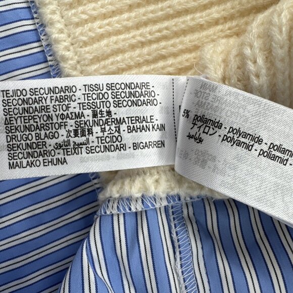 Zara Knit Womens Sweater Shirt Contrast Beige Blue Striped Oversized XS-S NEW - Picture 10 of 14